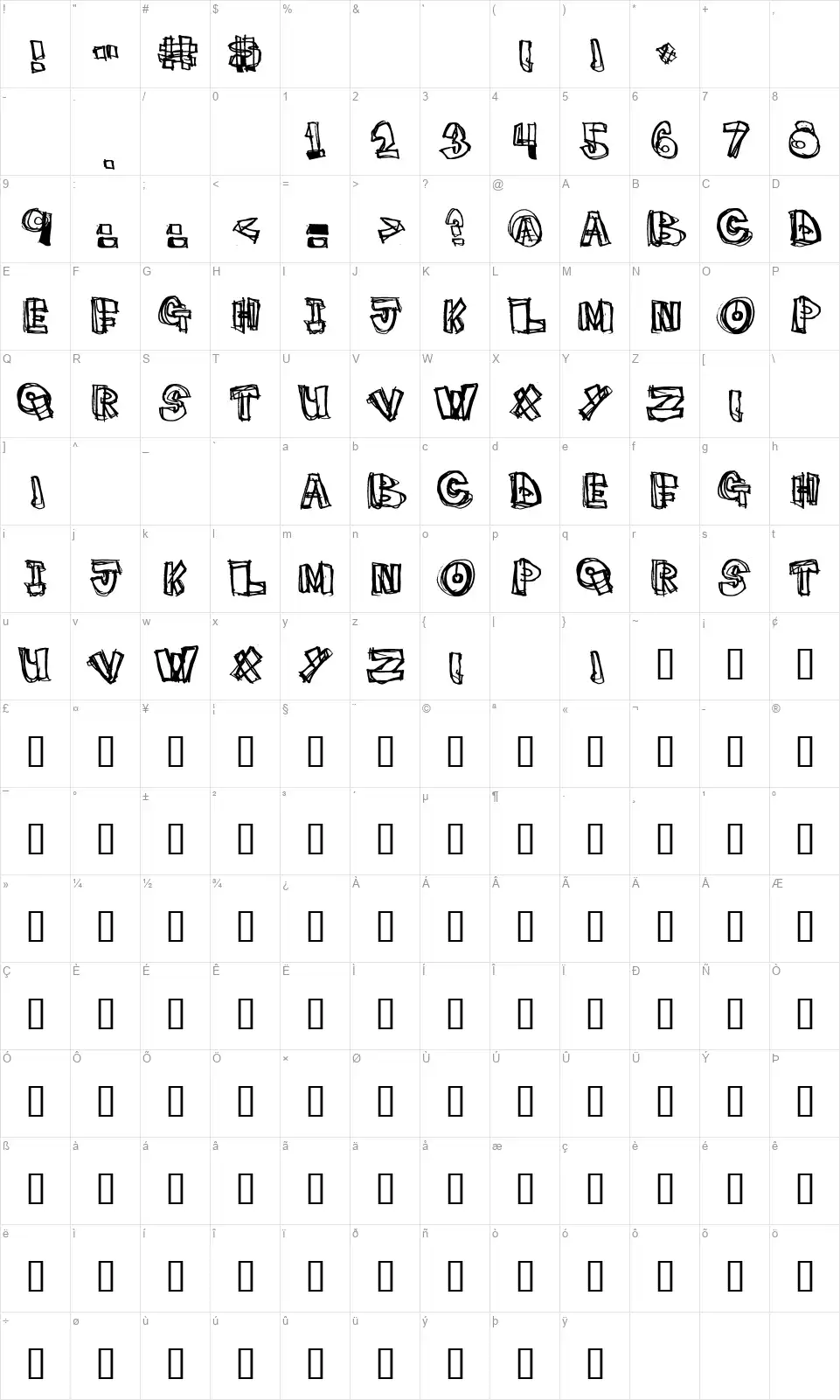 Pigeon Snatchfont character map
