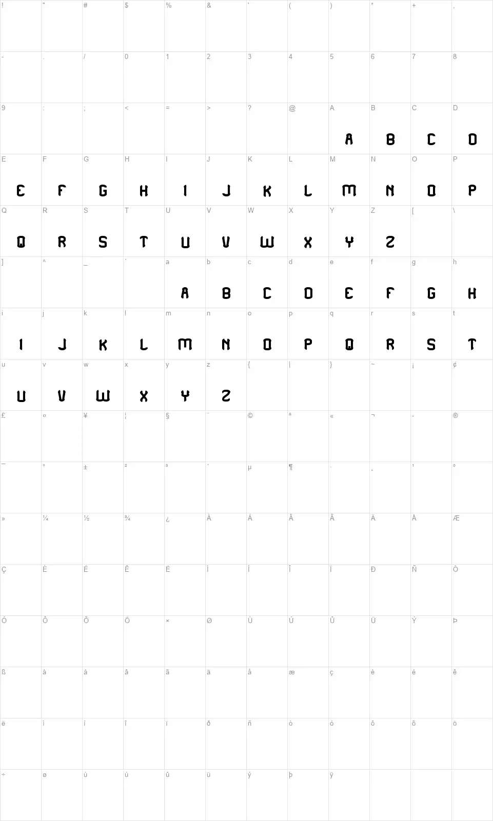 Please Forgive Mefont character map