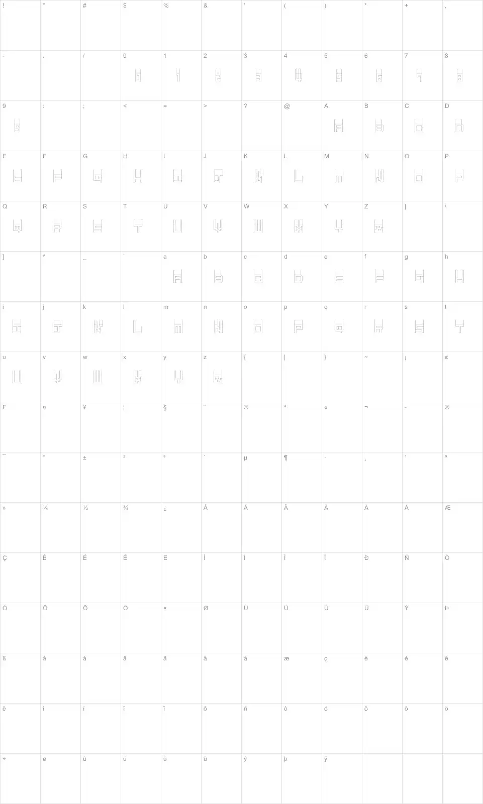 Pop Up Mappa dei caratteri Pop Upfont character map