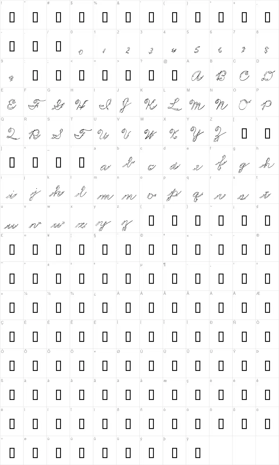 Premiers Mots Scriptfont character map