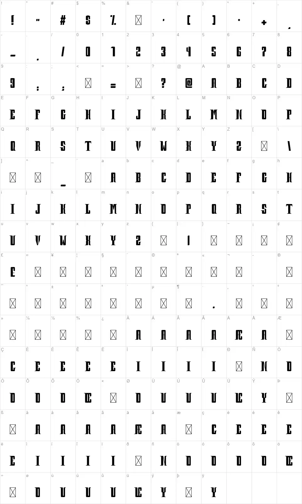 Prohibitionfont character map