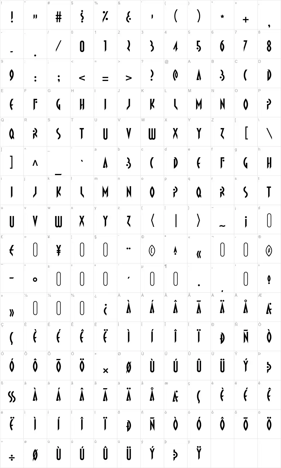 Propaniacfont character map