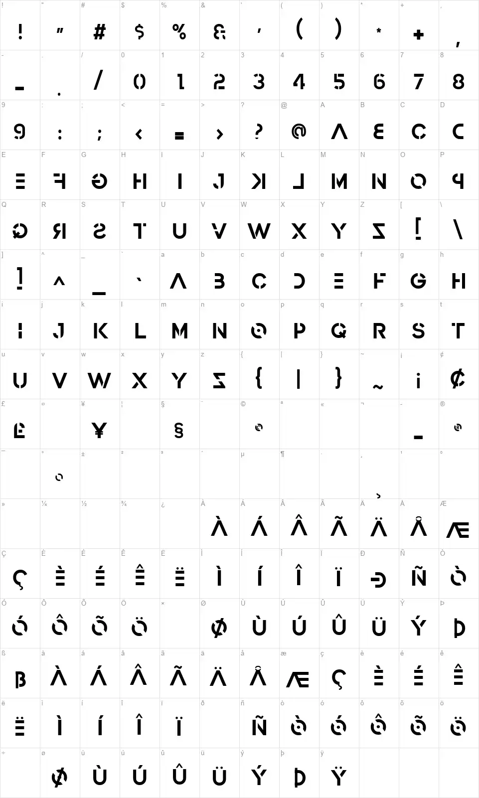 Proximateusfont character map