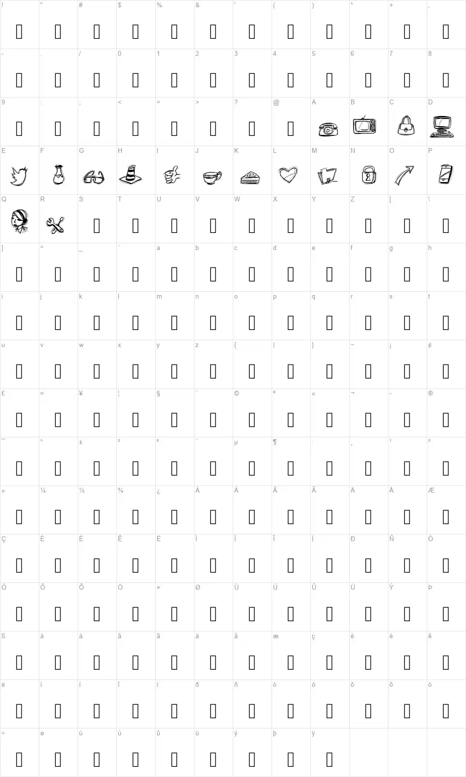 PW Iconsfont character map