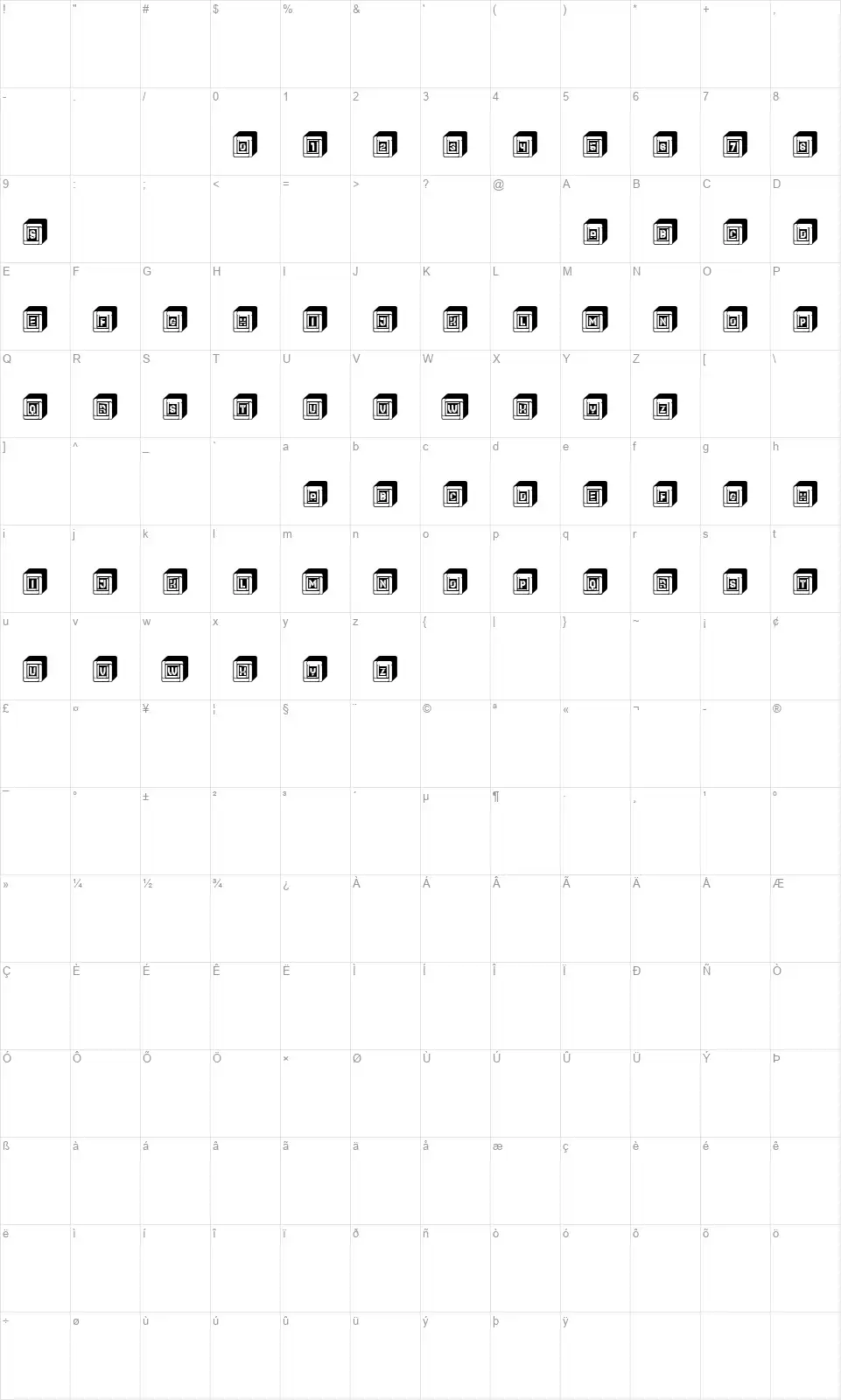 Pyxidasfont character map