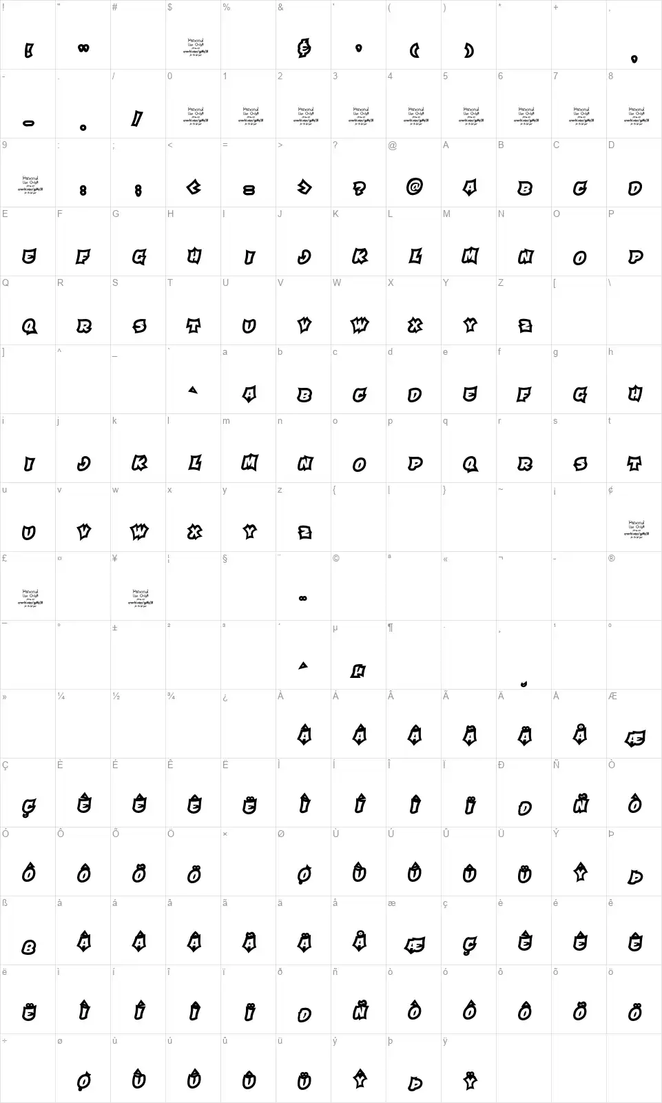 Qaddalfont character map