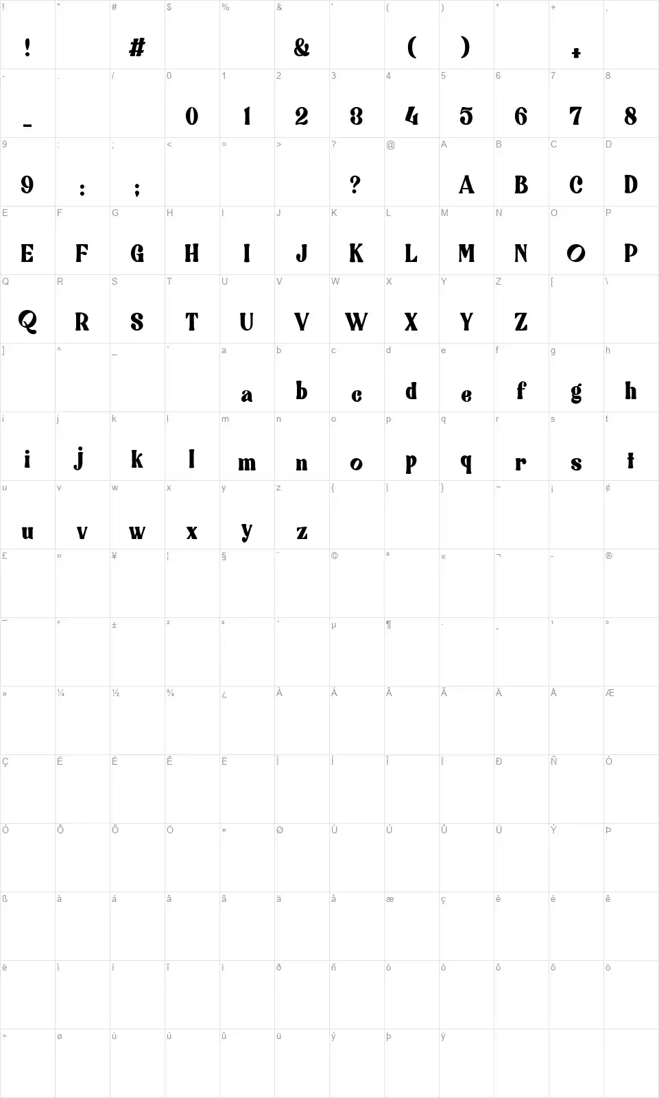 Quickly Sustainfont character map