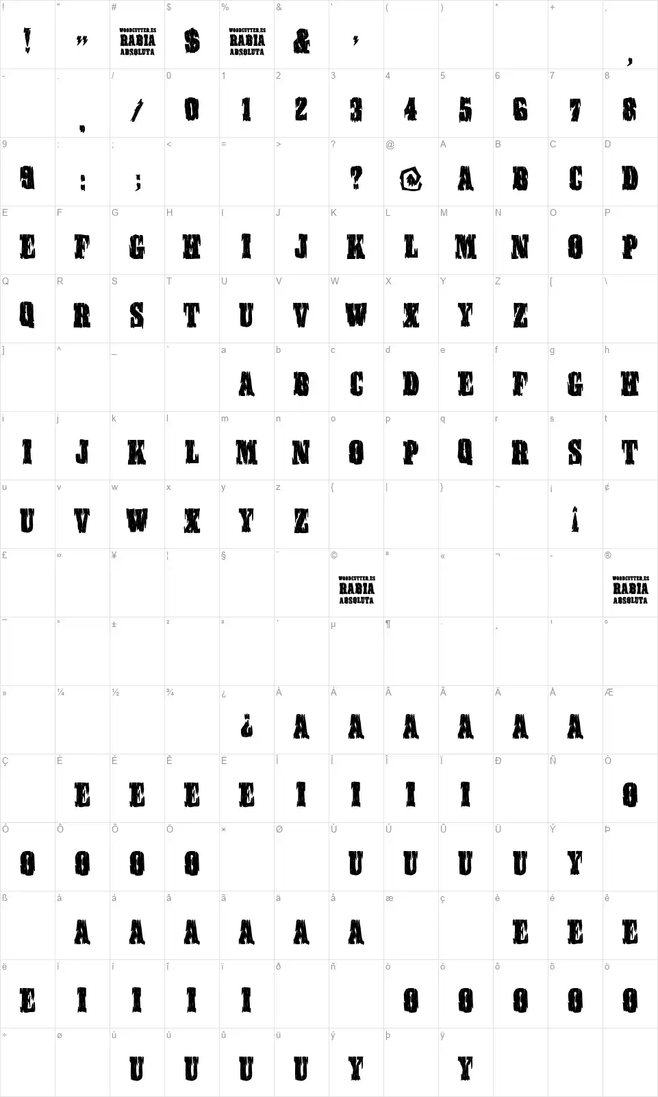 Rabia Absolutafont character map