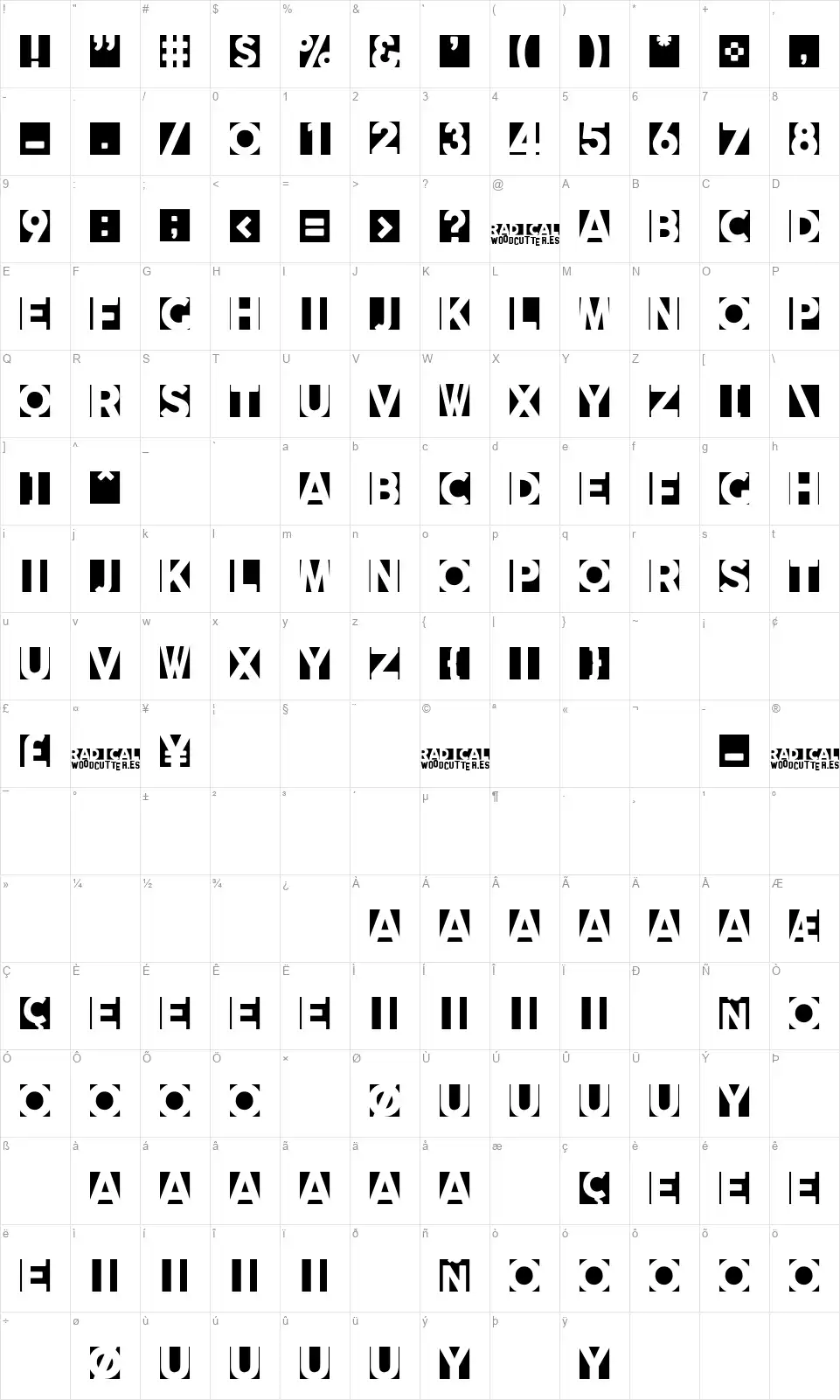 Radicalblockfont character map