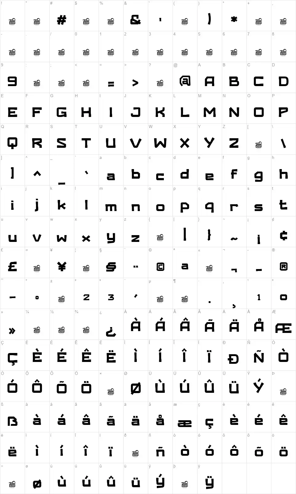 Raithon Realmfont character map
