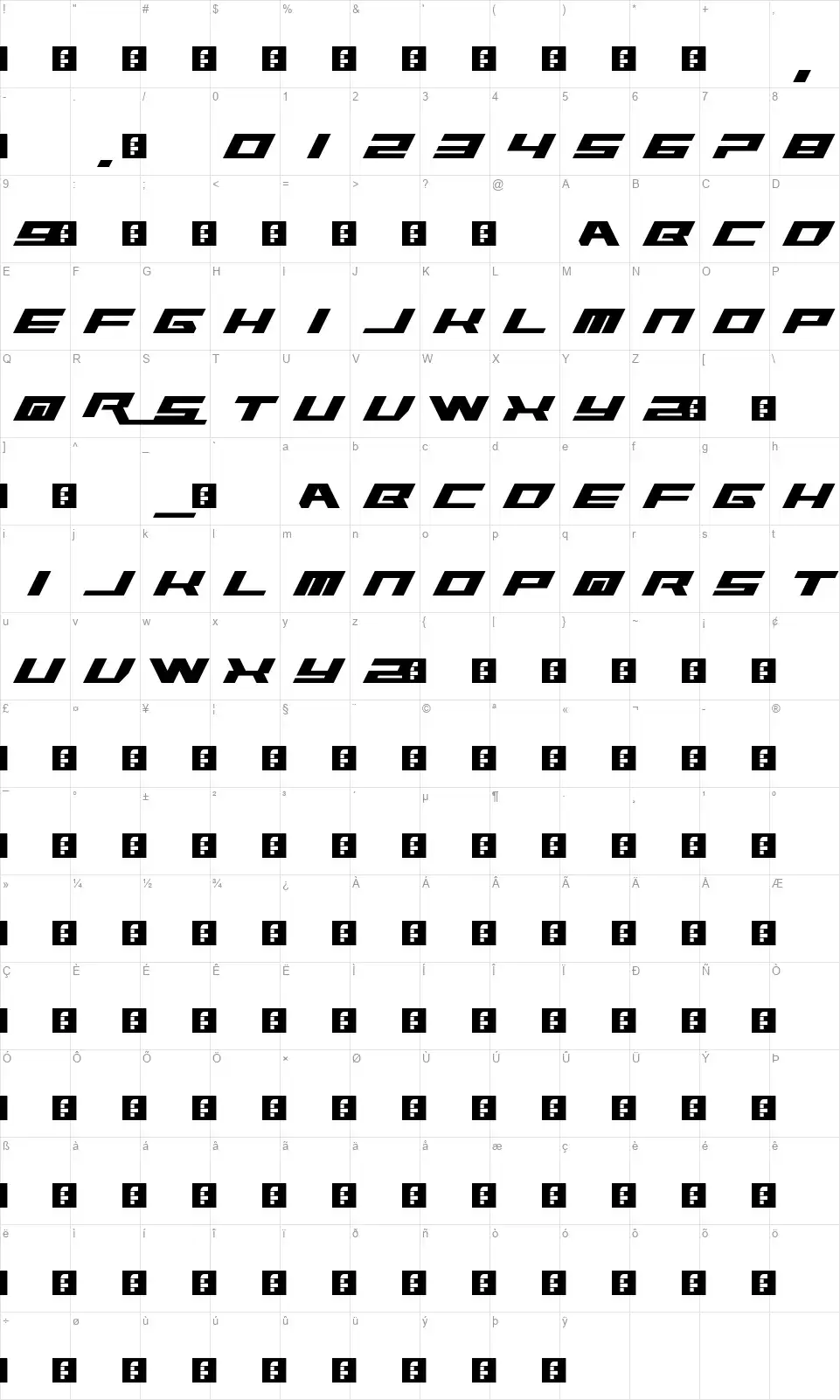 Rawhide Raw 2012font character map