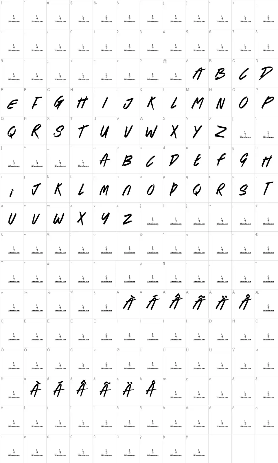 Rebel Warriorsfont character map