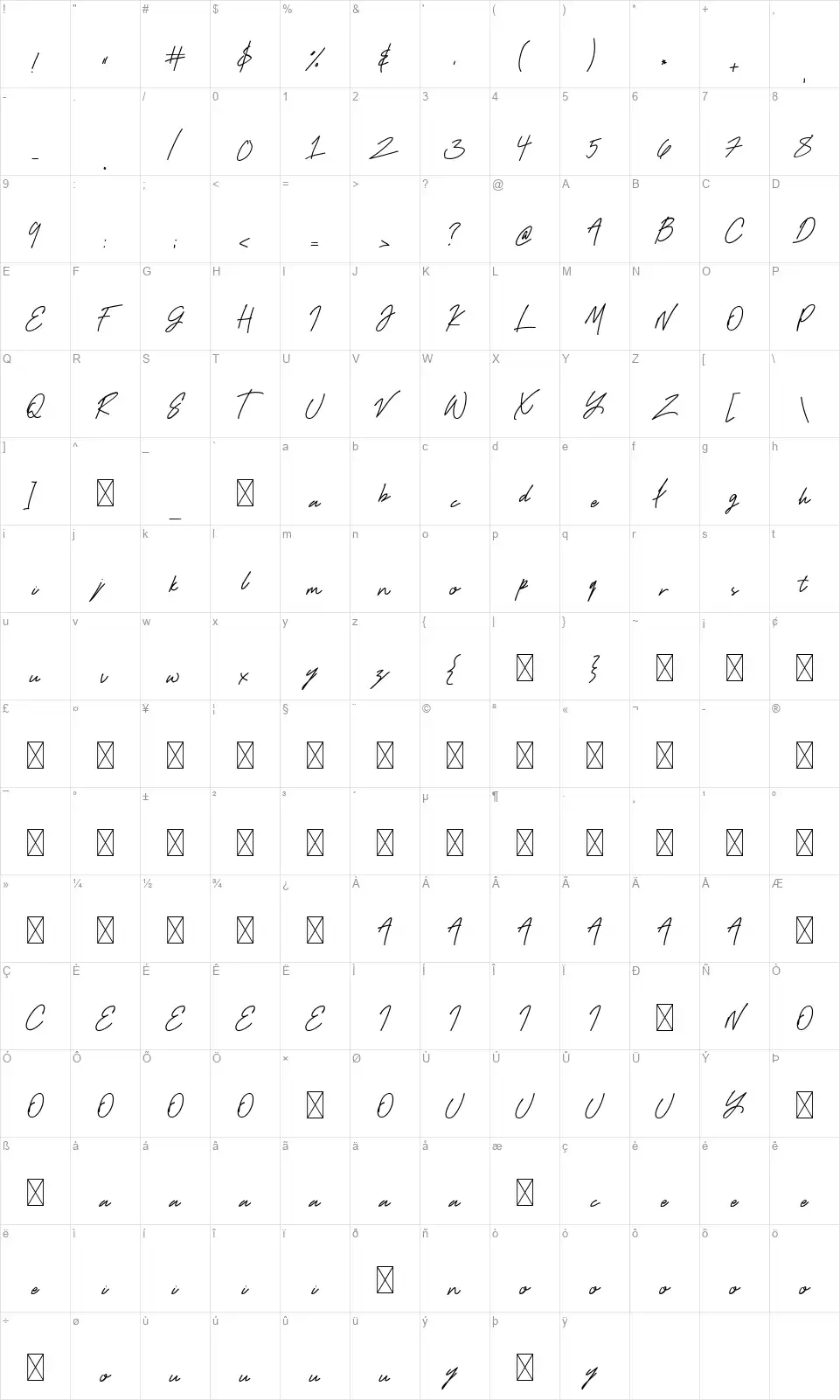 Redmond Fashionfont character map