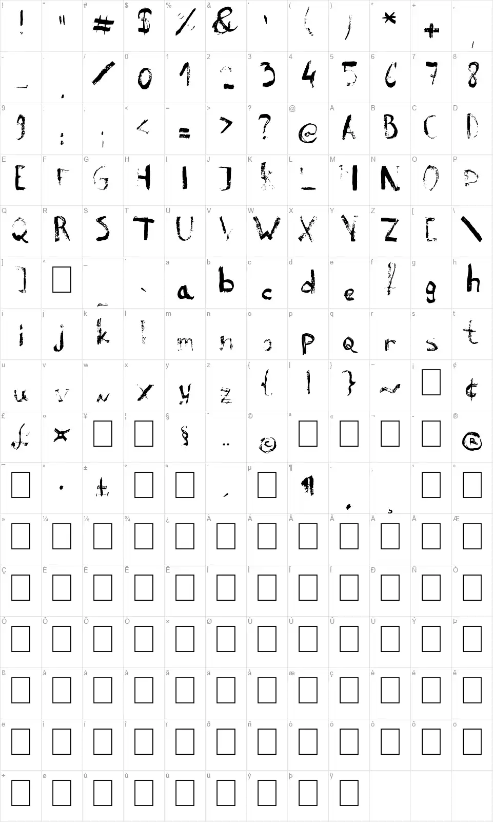 Reeld Typefacefont character map