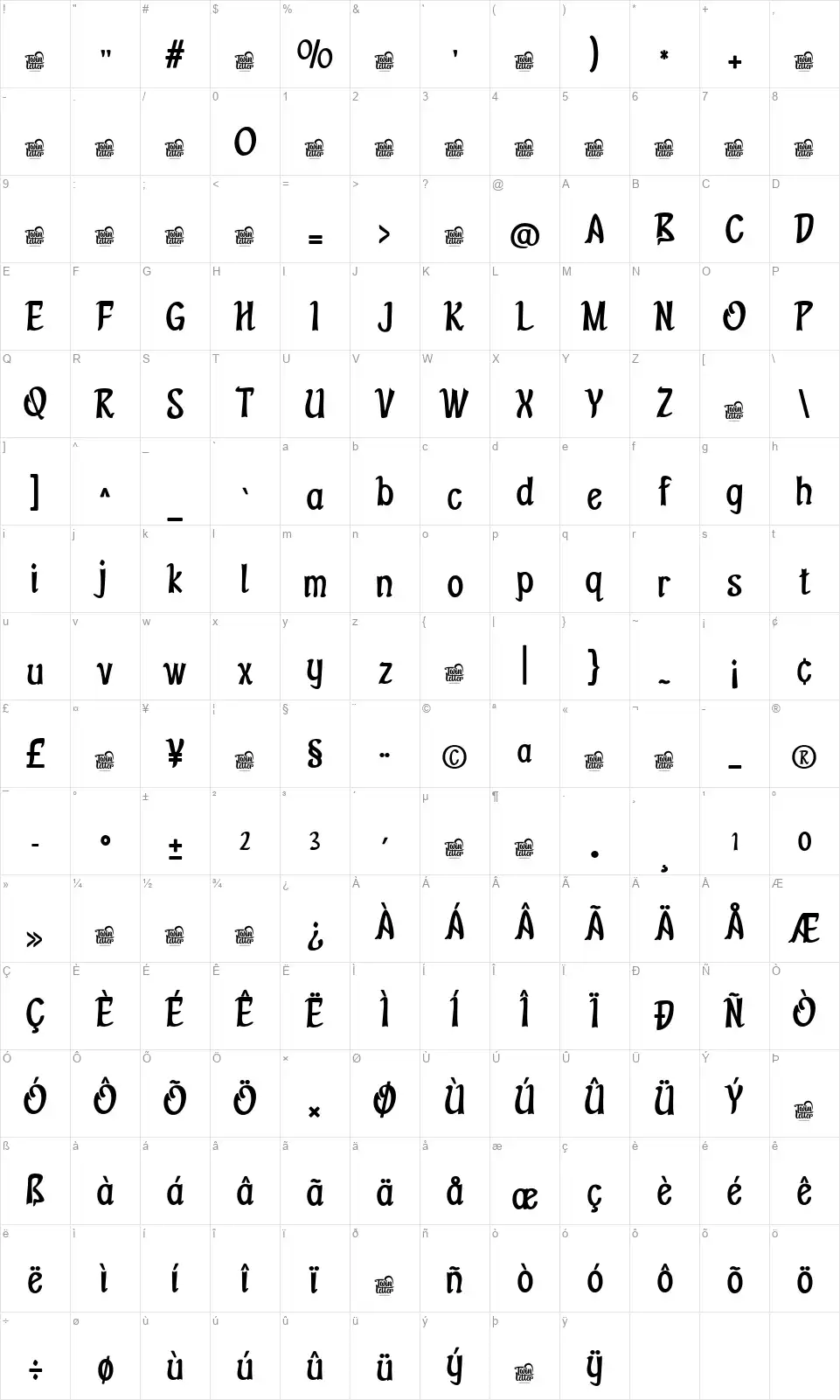 Reksonfont character map