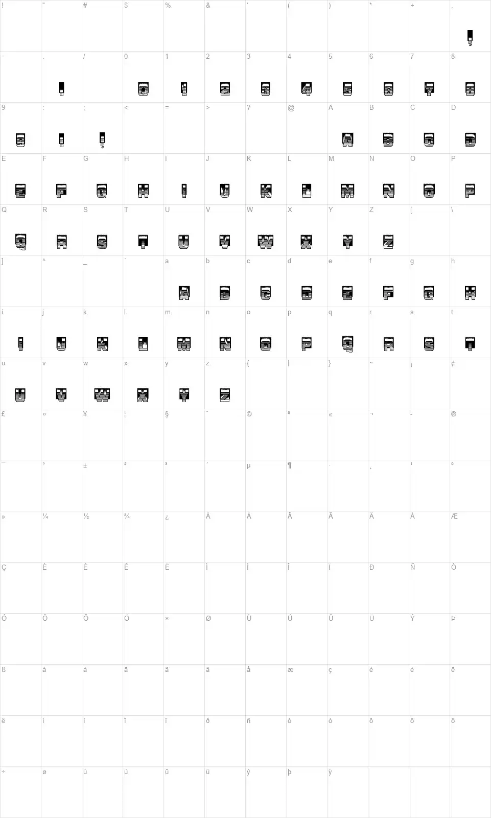 Relievo MS&J Map Relievo MS&Jfont character map