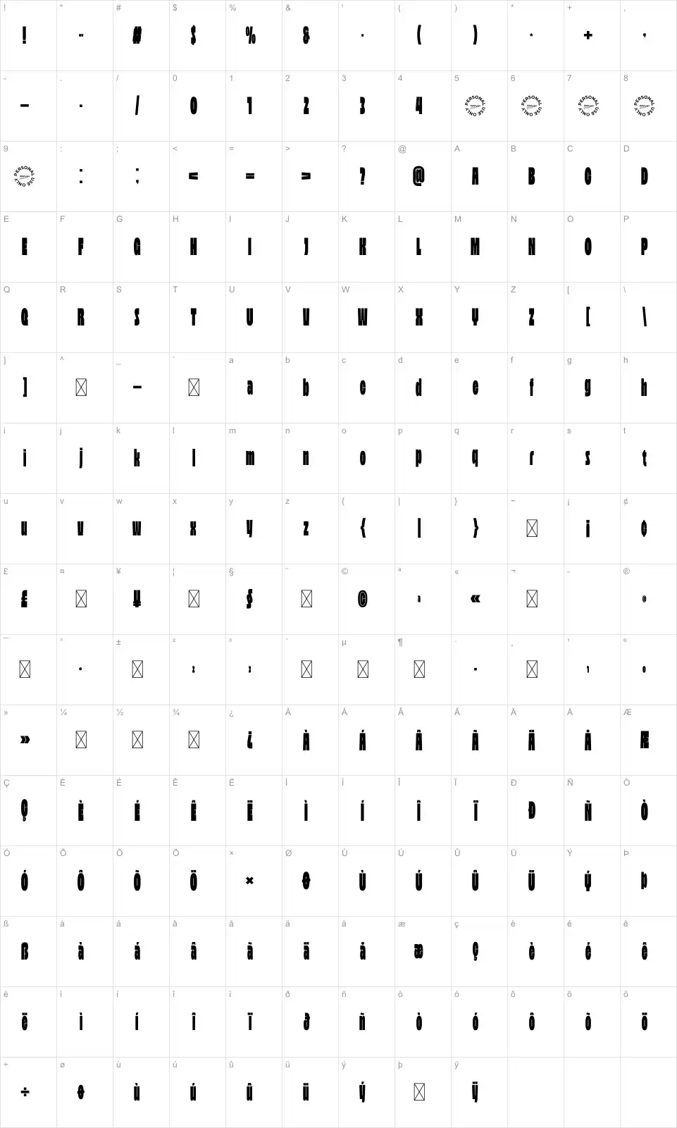 Revoidfont character map