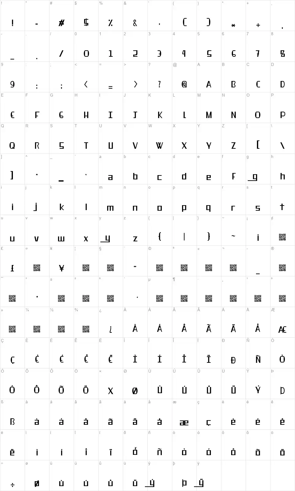 Robustly Brewingfont character map