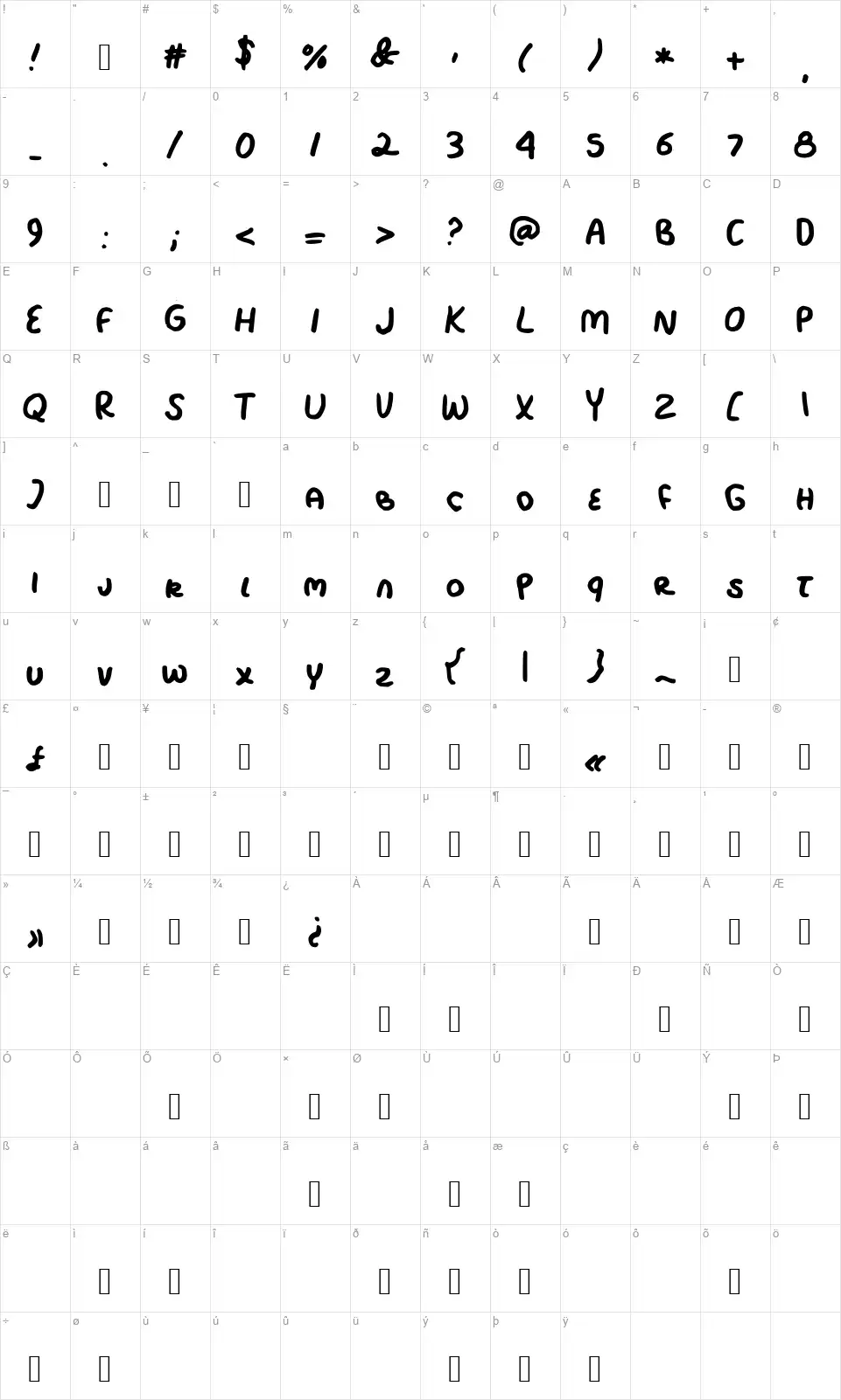 Rocky Creekfont character map