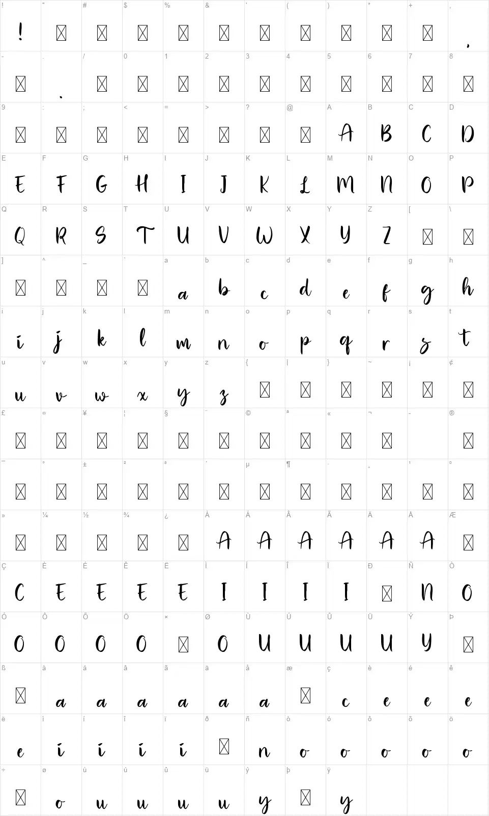 Roller Blowfont character map