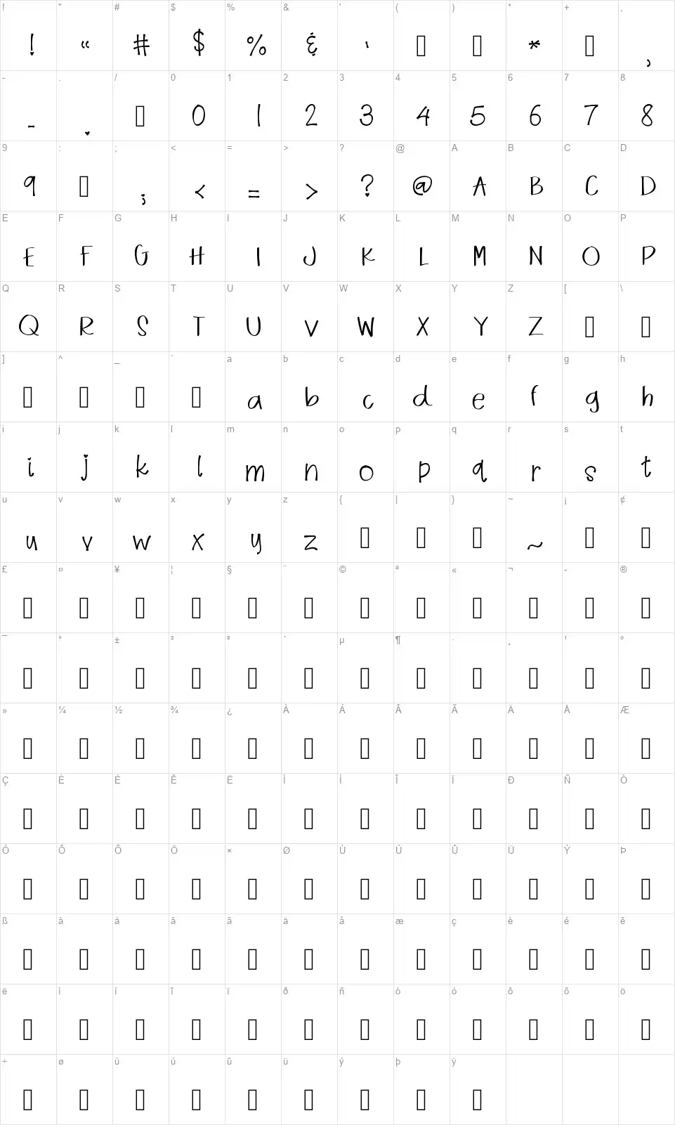 Romances On Saturday Nightfont character map