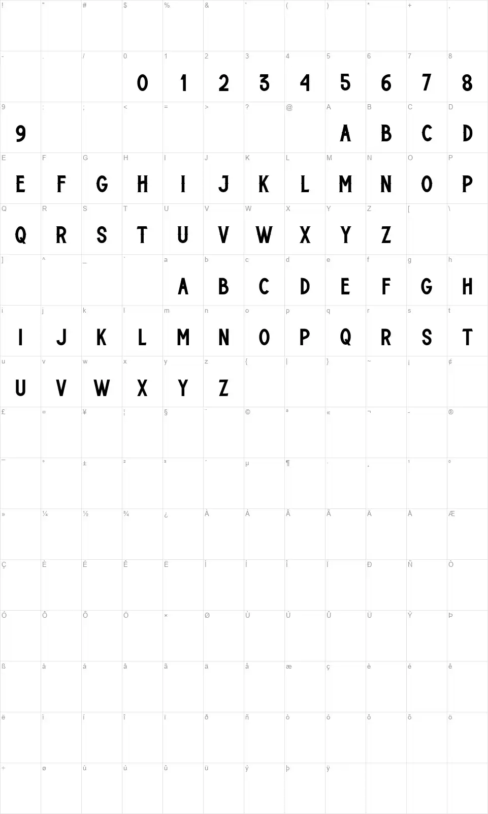 Rotterhamfont character map