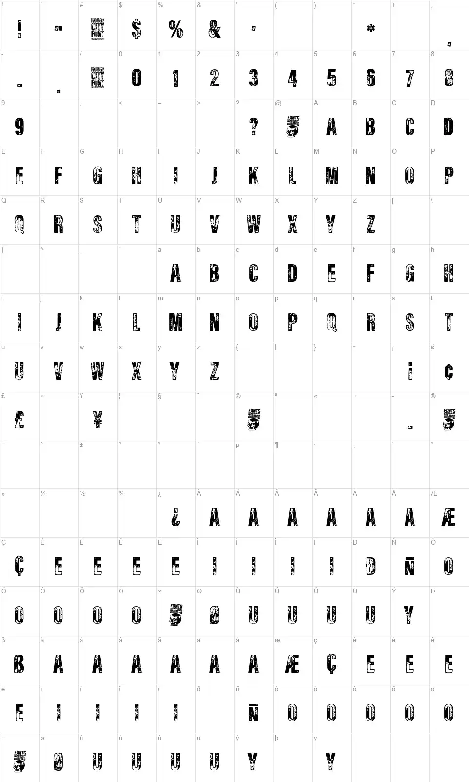 Rough Cityfont character map