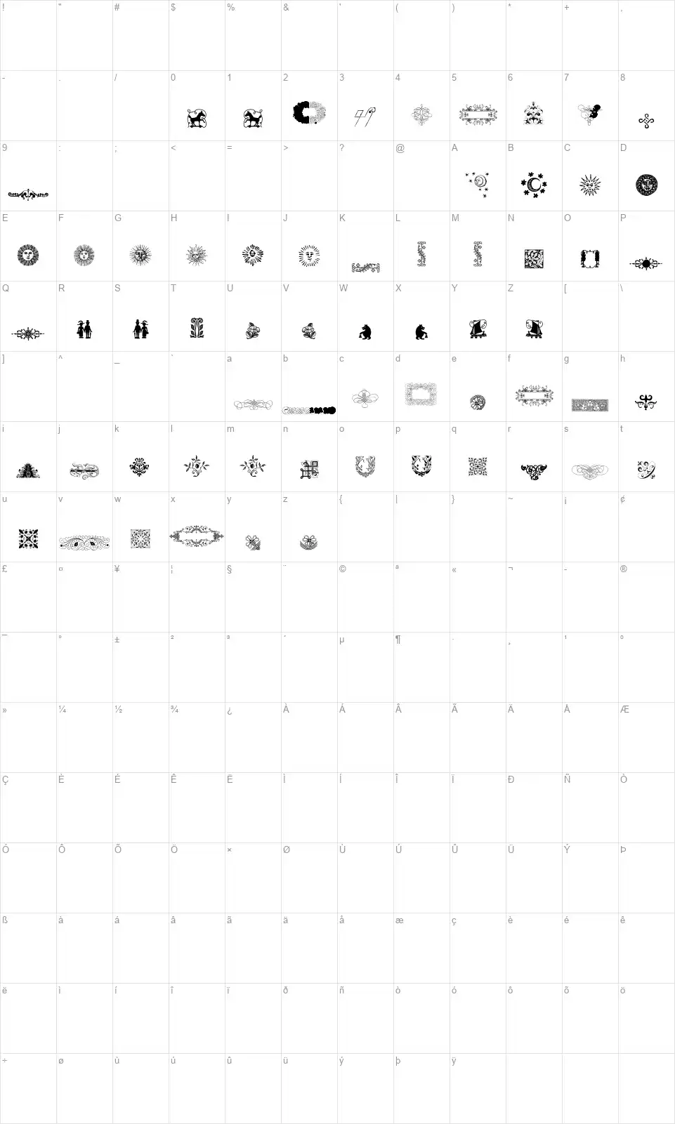 Rough Ornaments Freefont character map