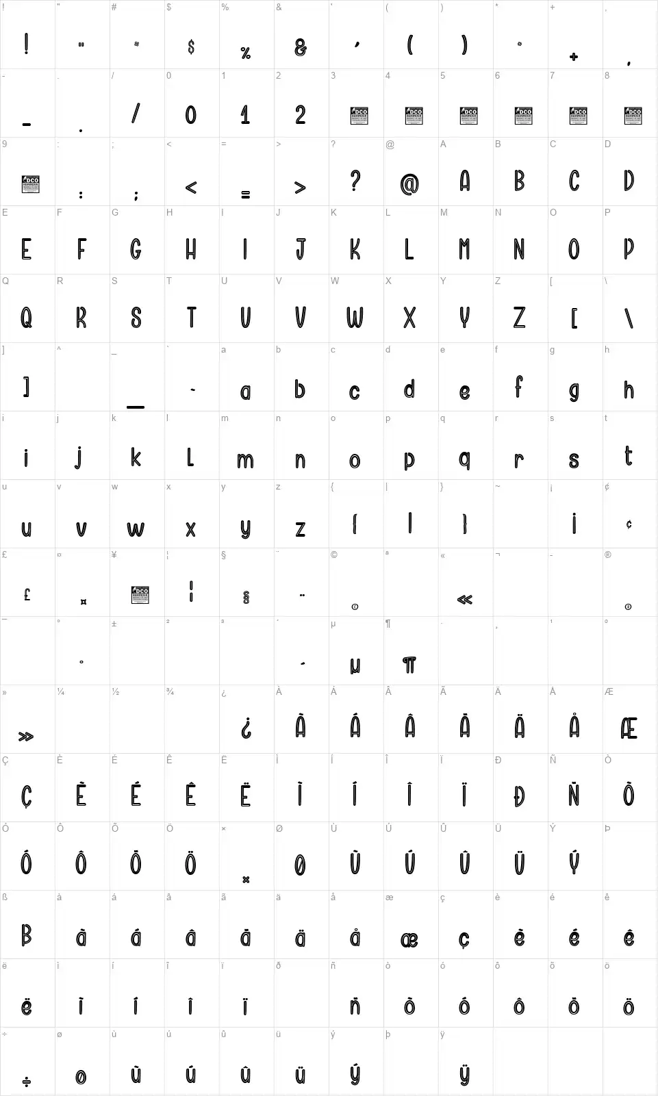 Rubbersfont character map