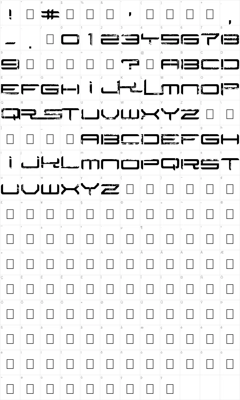Rysky Linesfont character map