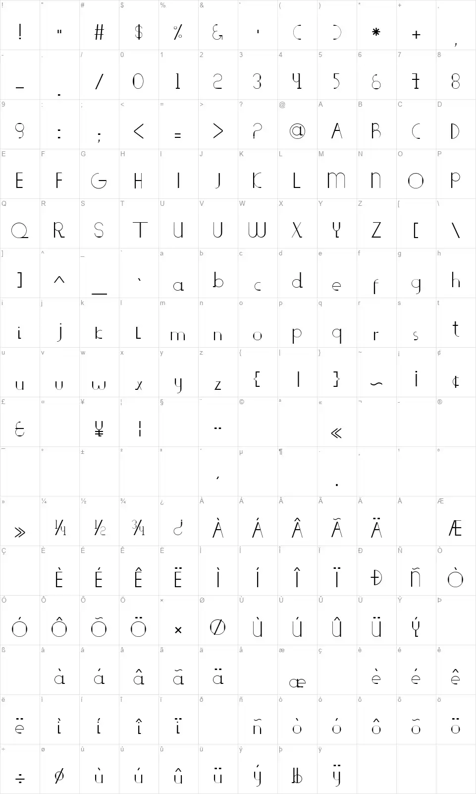 Salengfont character map