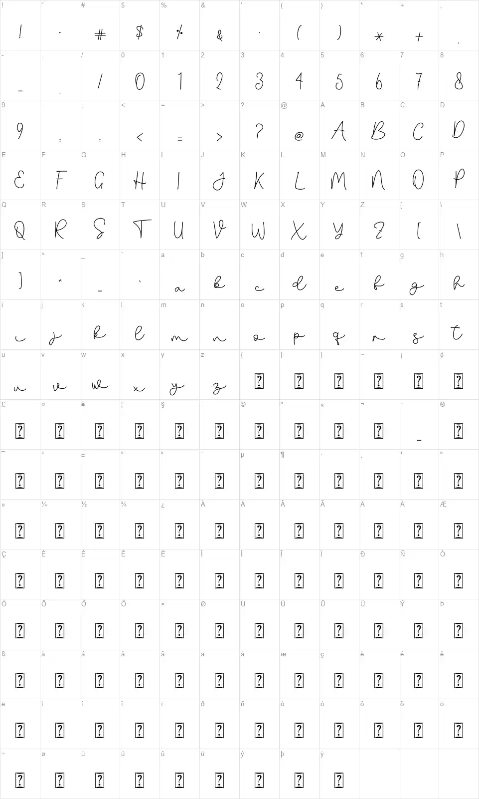 Salminahfont character map