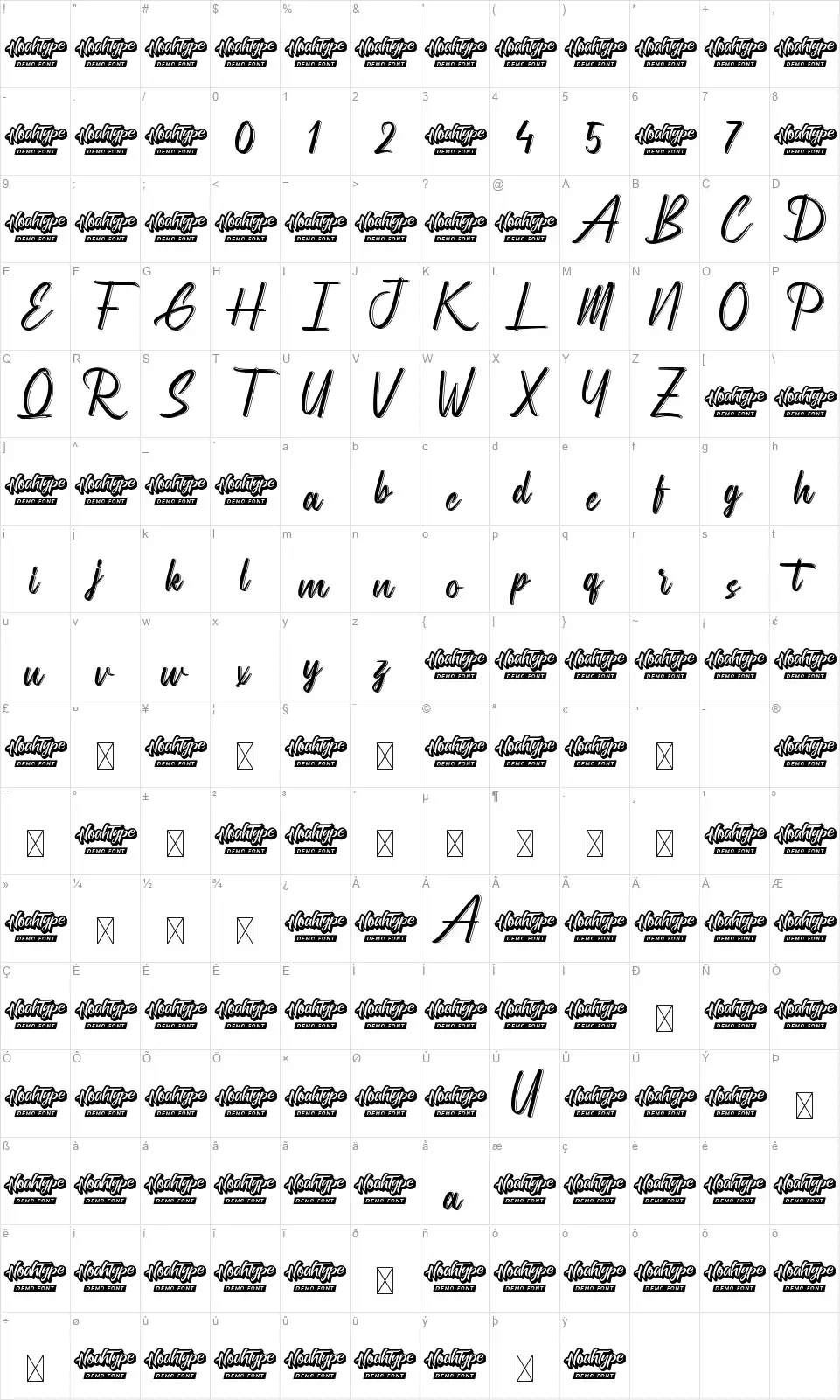 Sandblasterfont character map