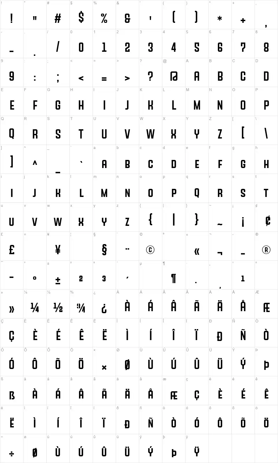 Sansonfont character map