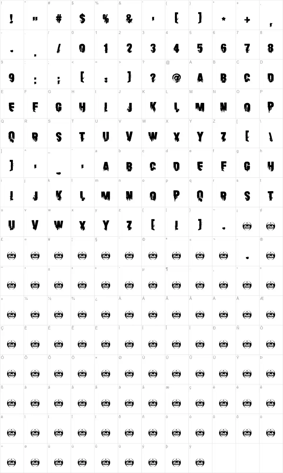 Scare Armsfont character map
