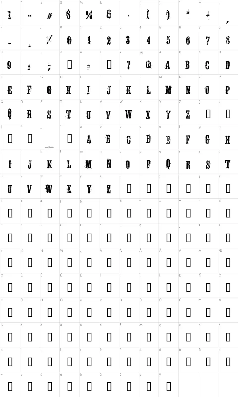 Schkoryczafont character map