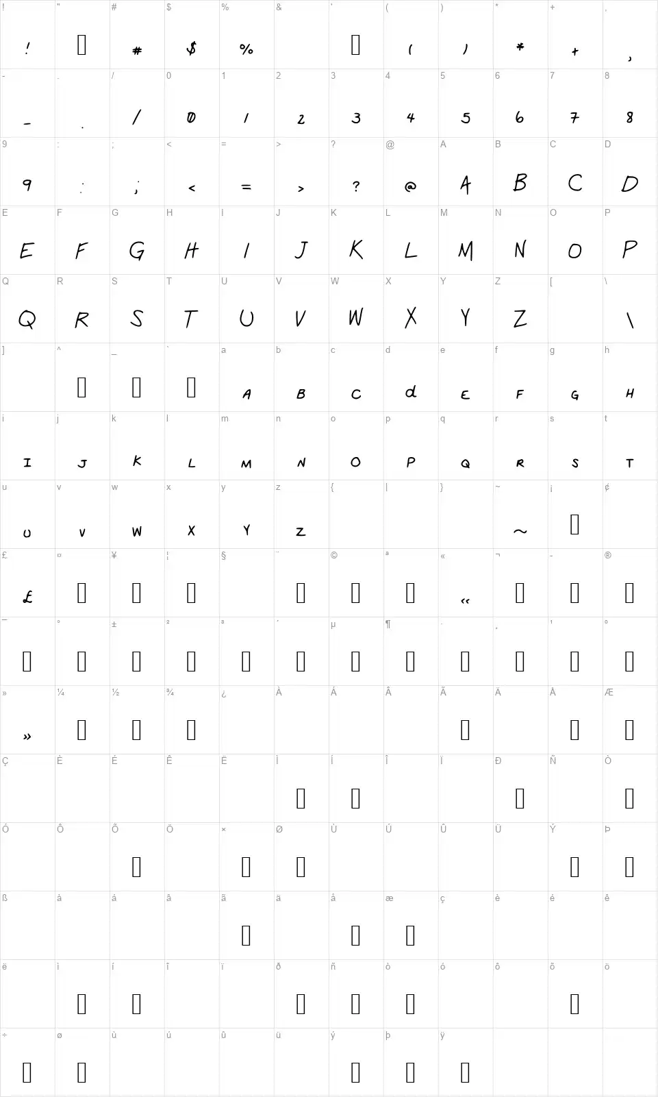 School Workfont character map