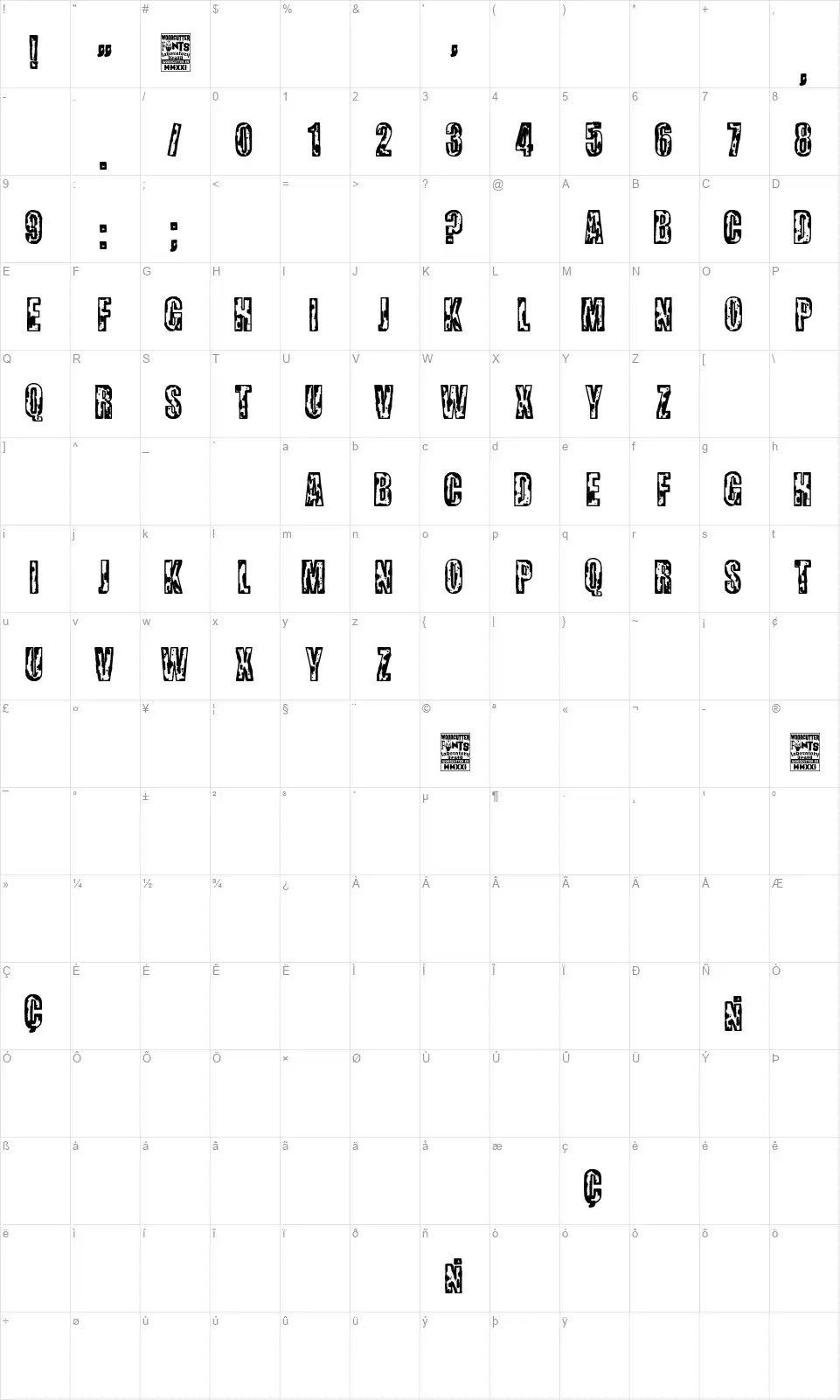 Science Cityfont character map