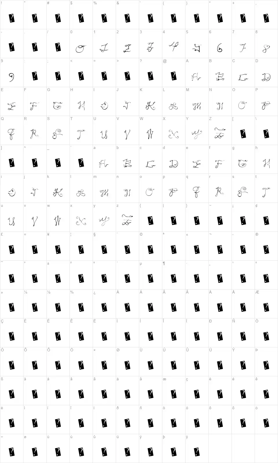 Scripty Capsfont character map
