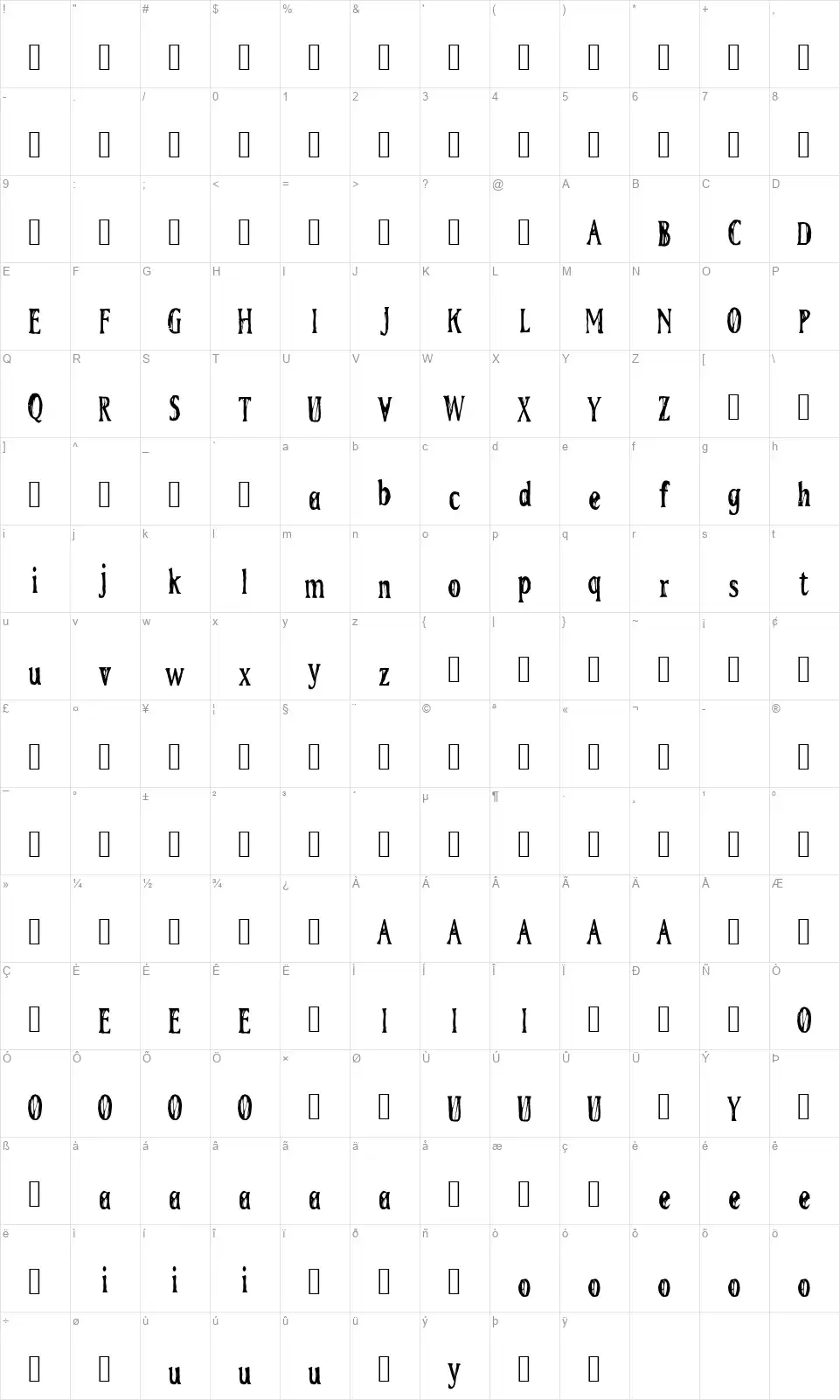 SD Haunted Housefont character map