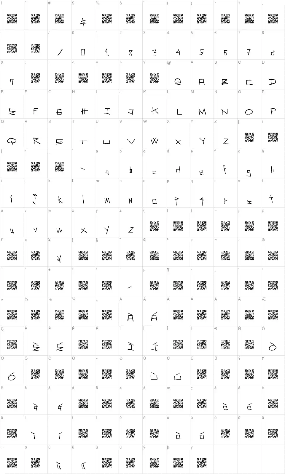 Second Avenuefont character map