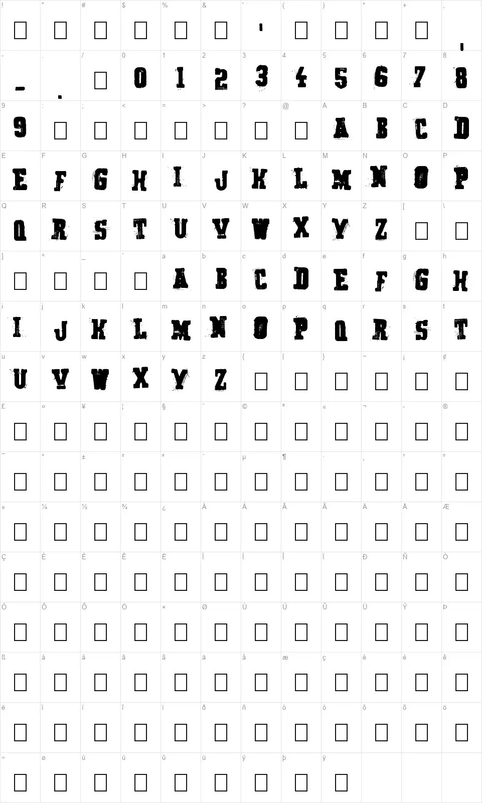 Secret Agencyfont character map