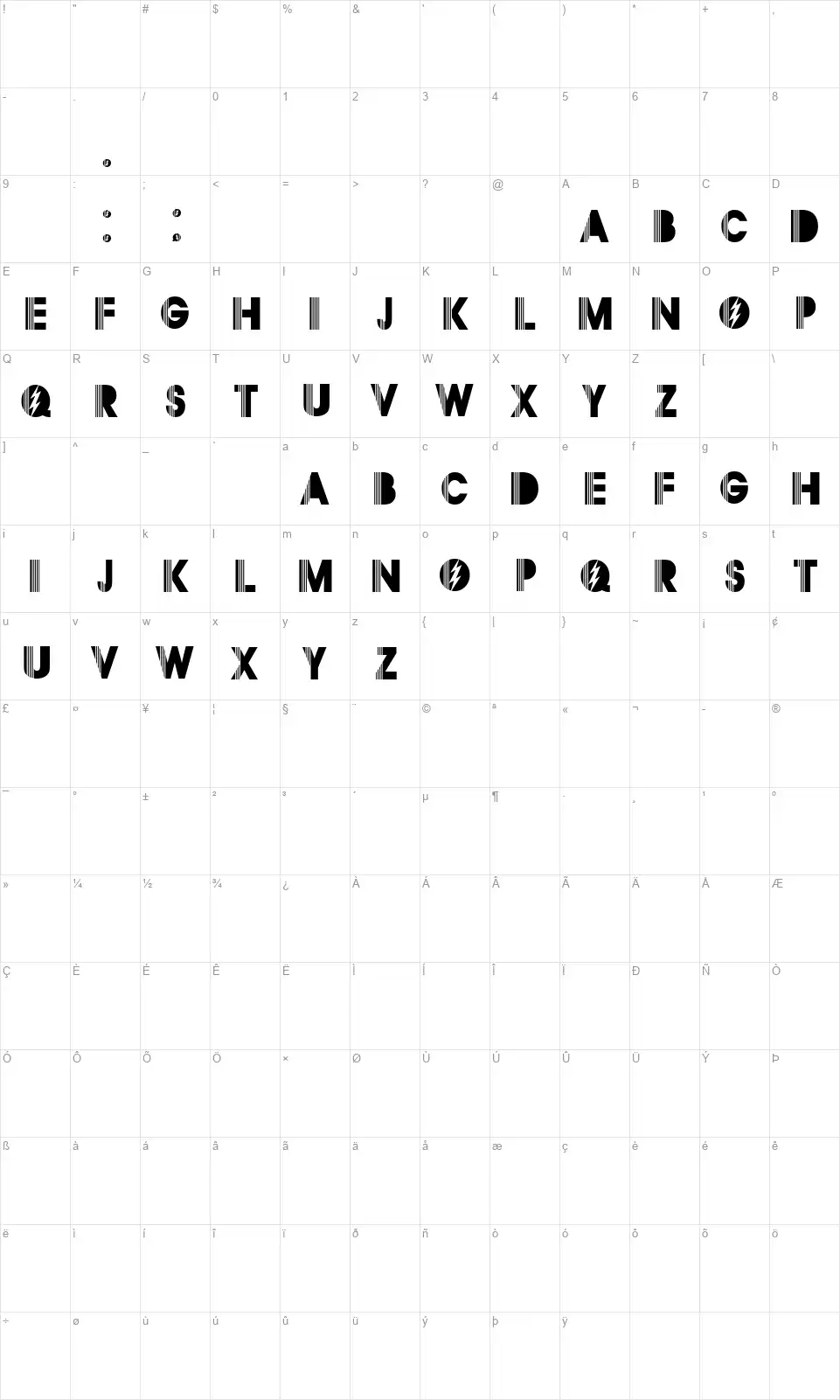 Segurlfont character map