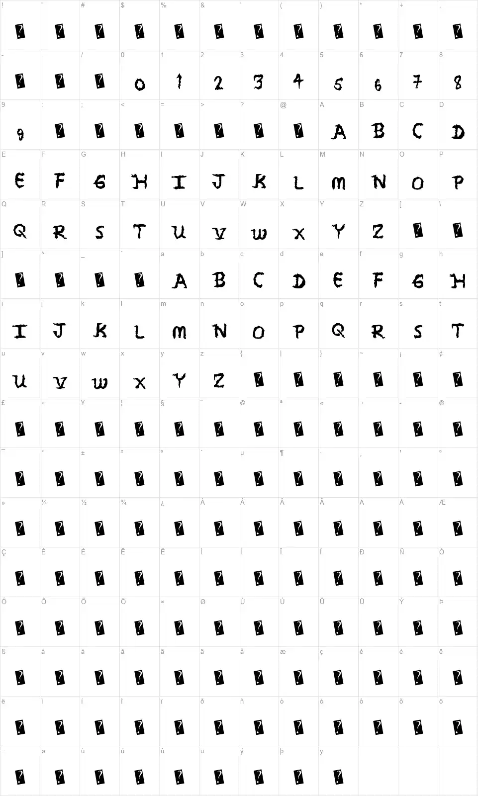 Serial Loverfont character map