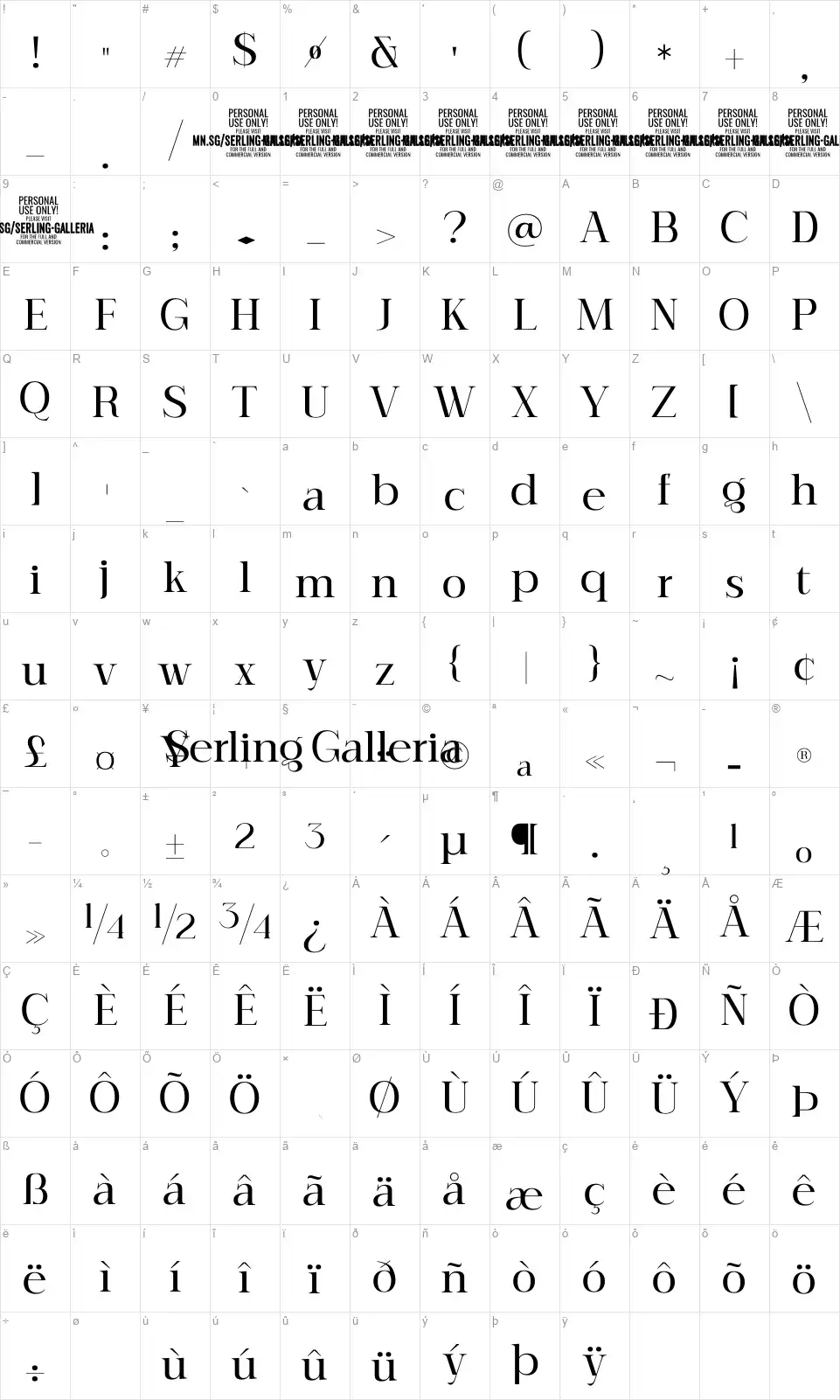 Serling Galleriafont character map