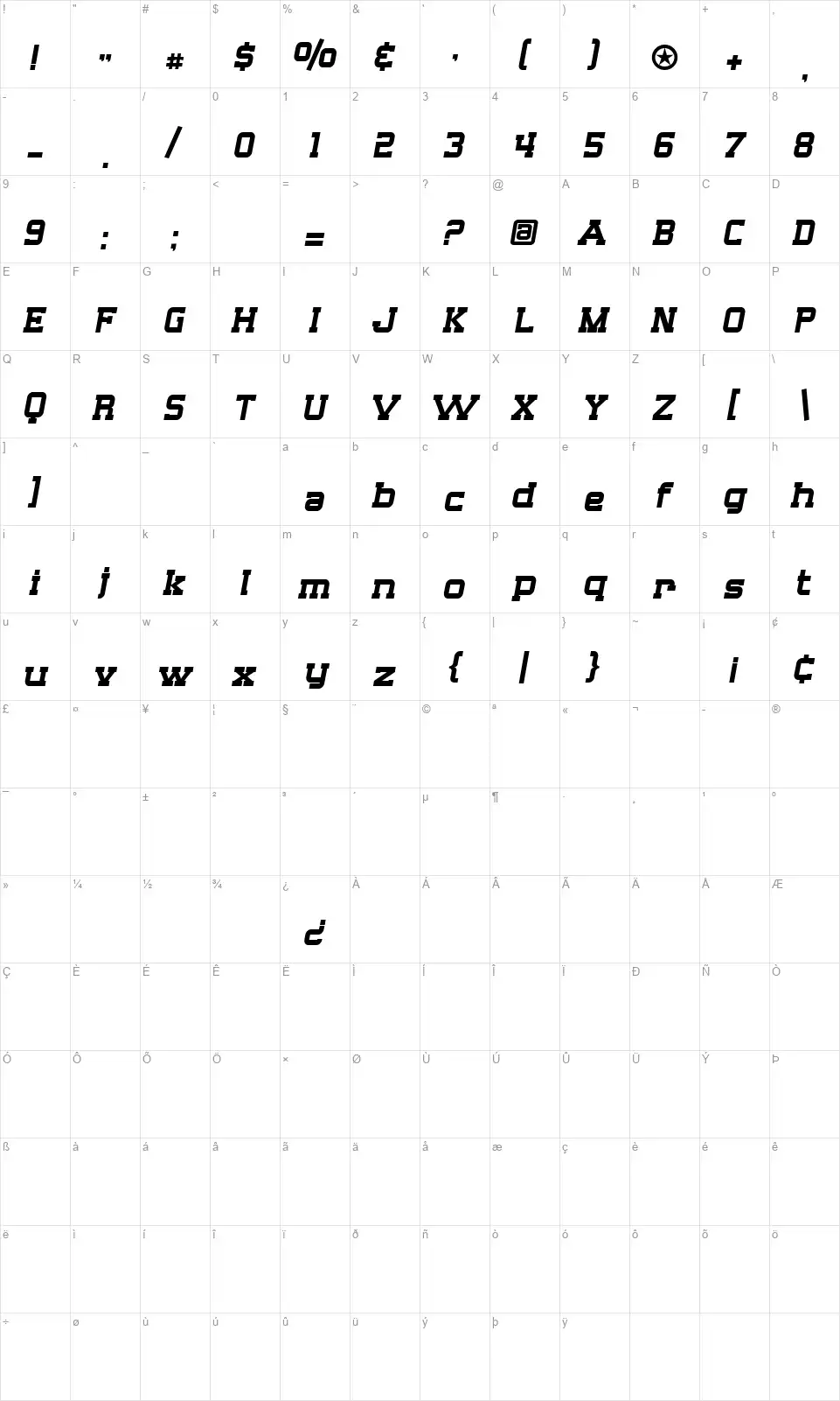 SF Big Whiskeyfont character map