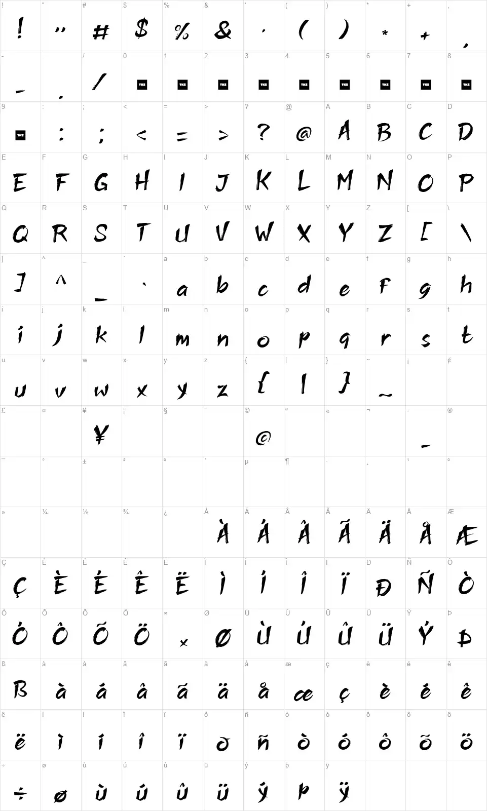 Shadow Whisper Mappa dei caratteri Shadow Whisperfont character map