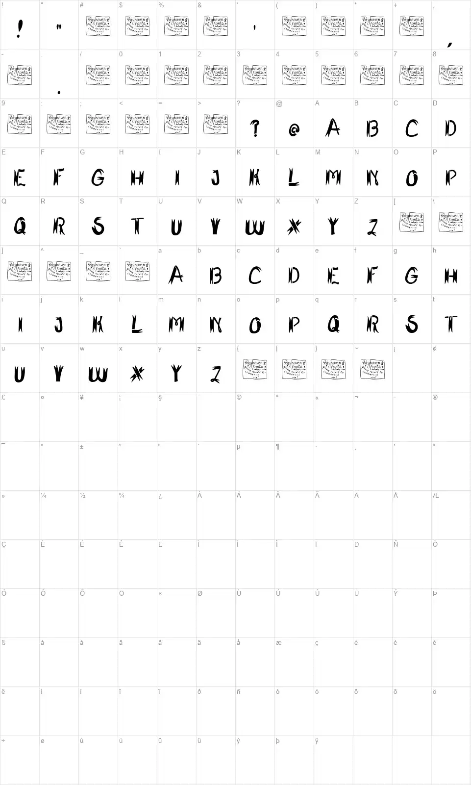 Shark Fighterfont character map