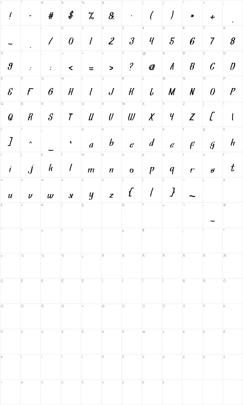 Shining Pearlfont character map
