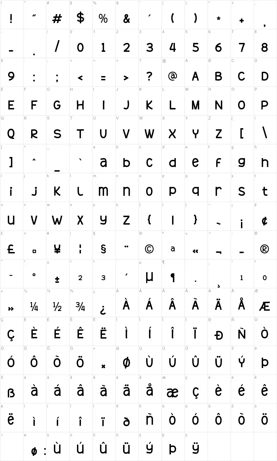 Shore Mysticfont character map